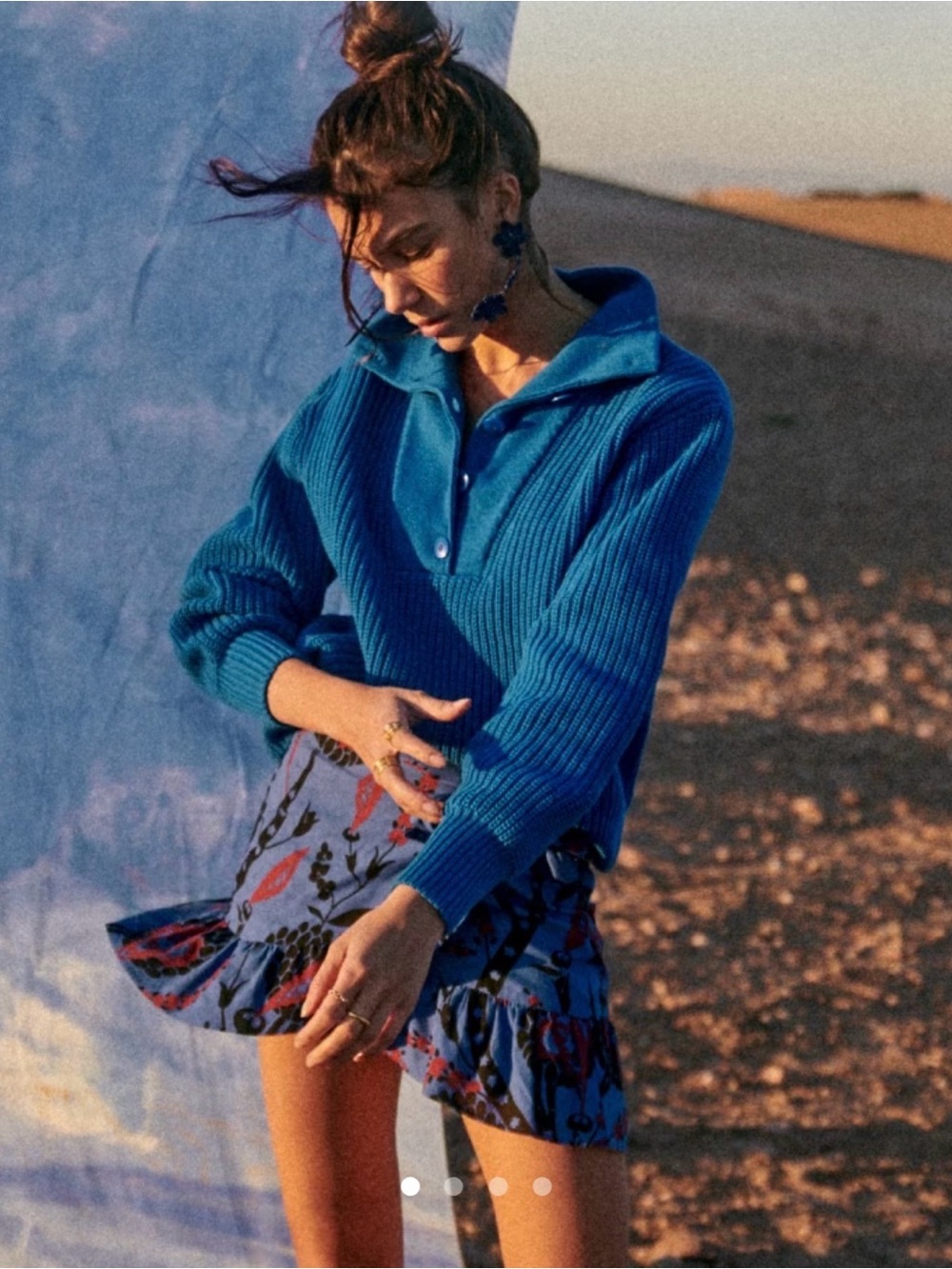 Sézane Kyam XXS Electric Blue Women's Blue Rib-Knit Collared Sweater NWOT